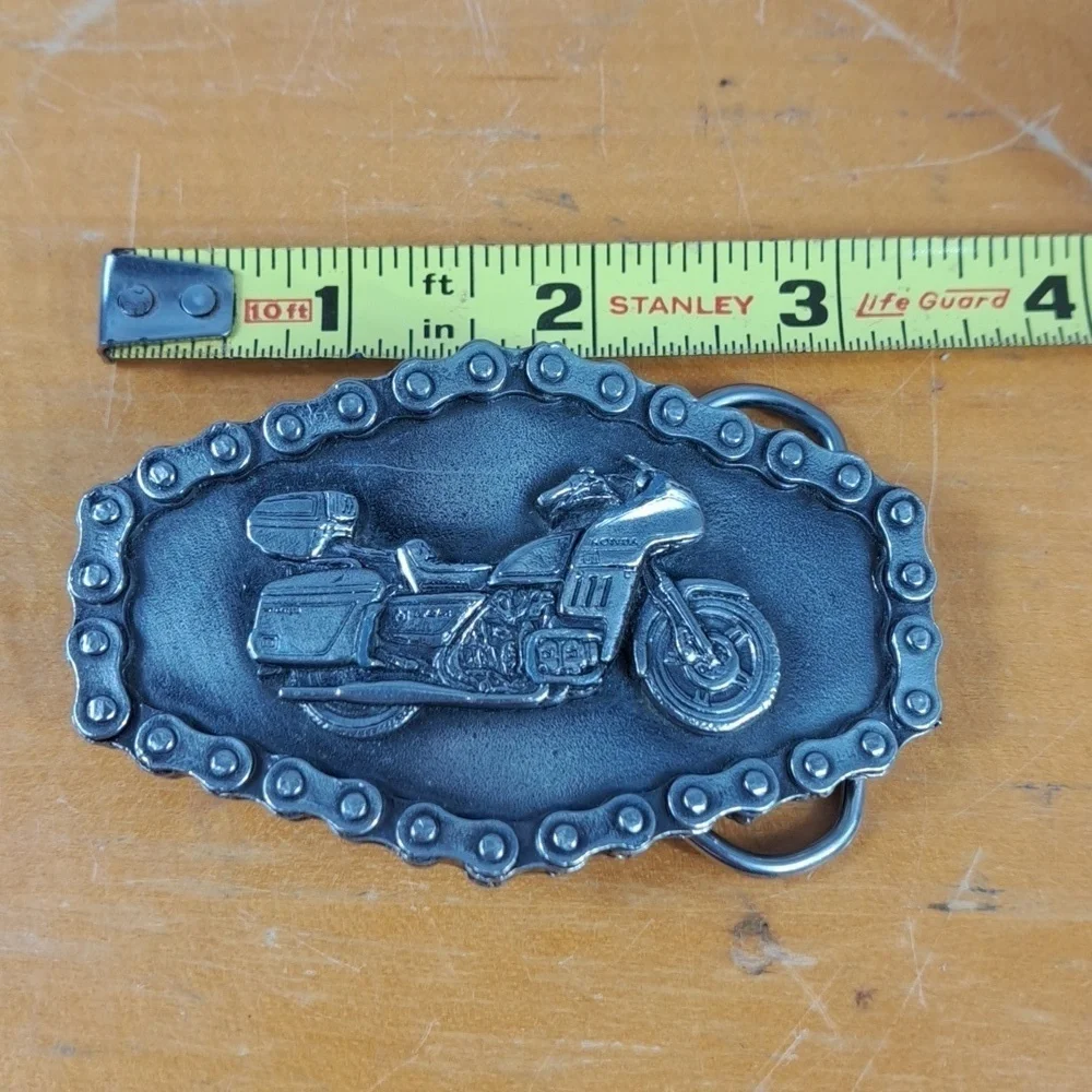 Vintage 1981 Honda Goldwing chain logo pewter motorcycle belt buckle